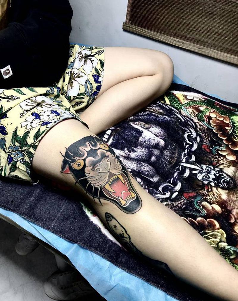 豹子纹身图片_Old School纹身图案