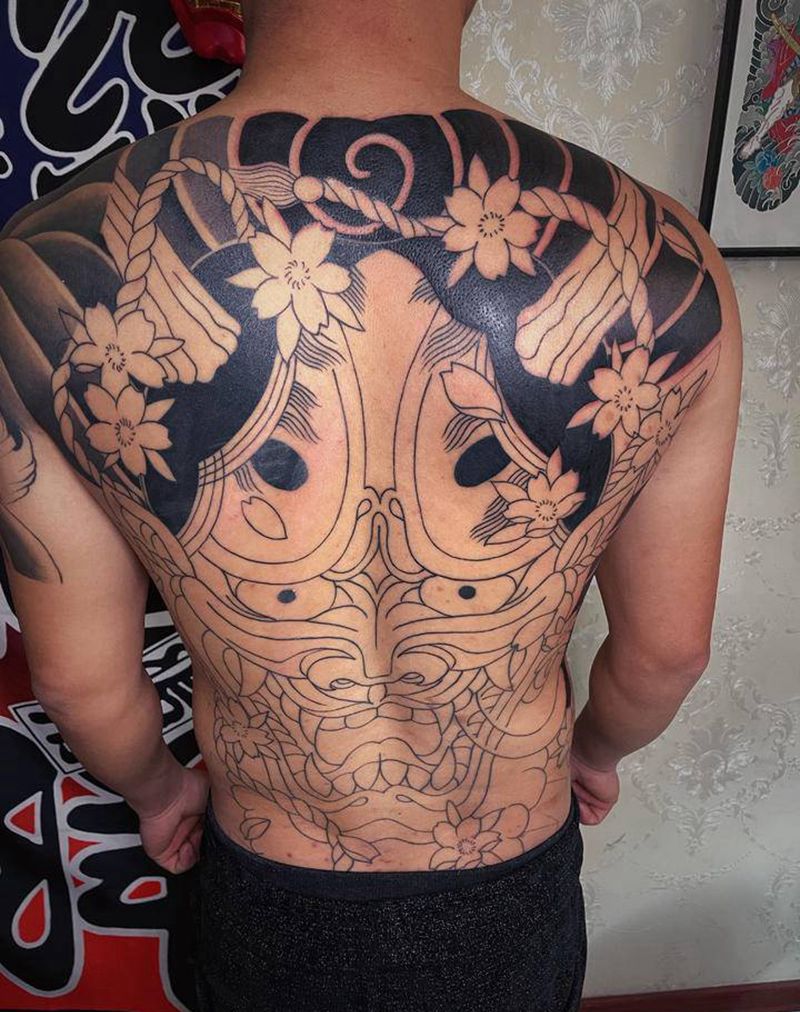 般若纹身图片_背部老传统纹身图案