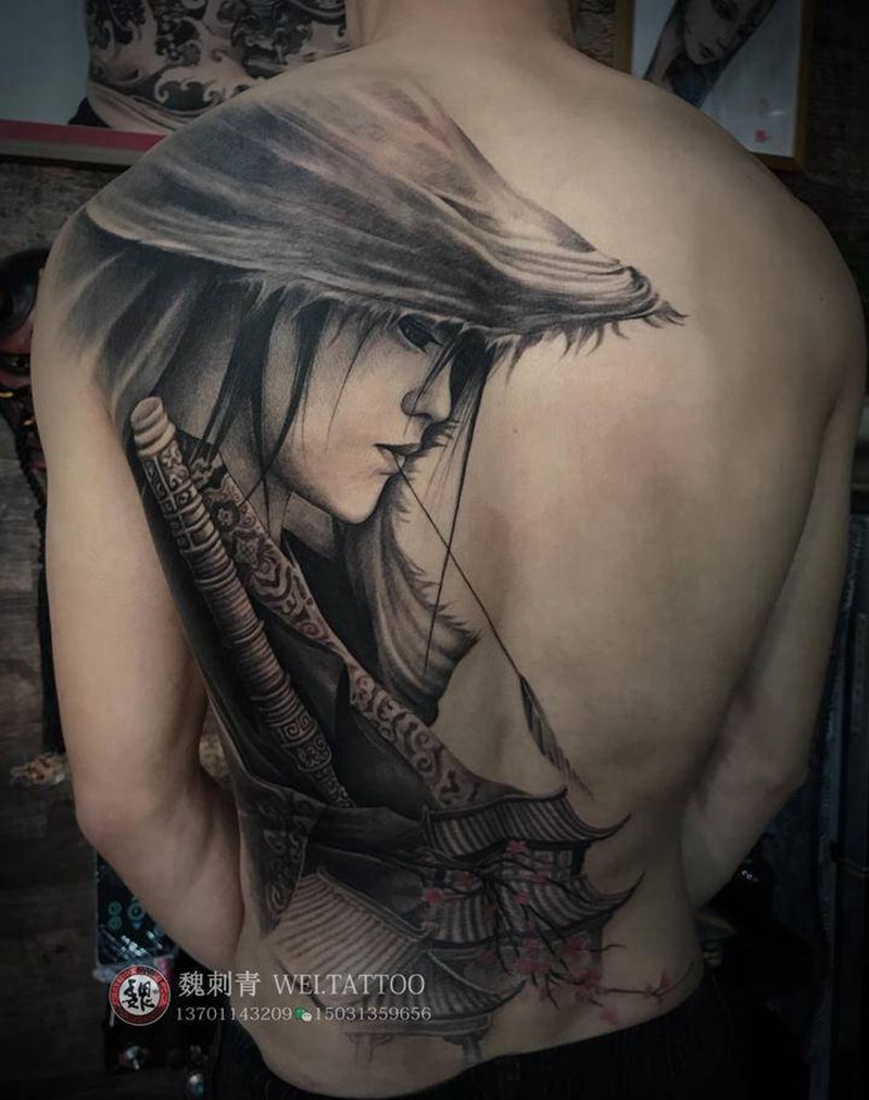 江湖故人纹身图片_背部纹身图案