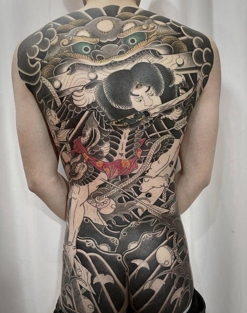 张顺破水门未完成纹身图片_背部臀部新传统老传统纹身图案