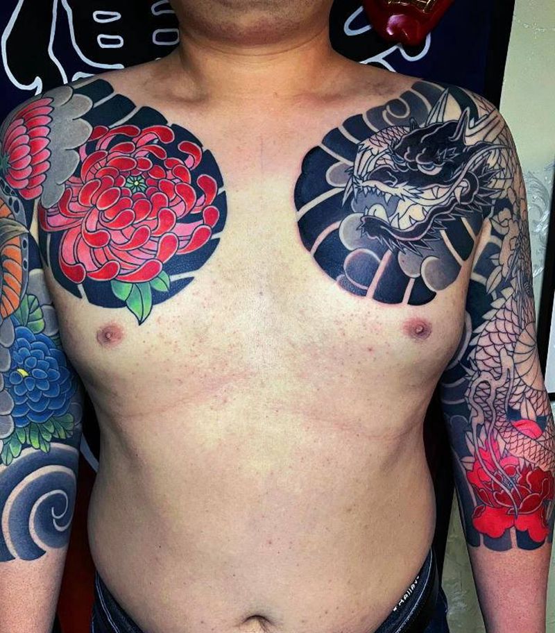 七分袖纹身图片_手臂老传统纹身图案