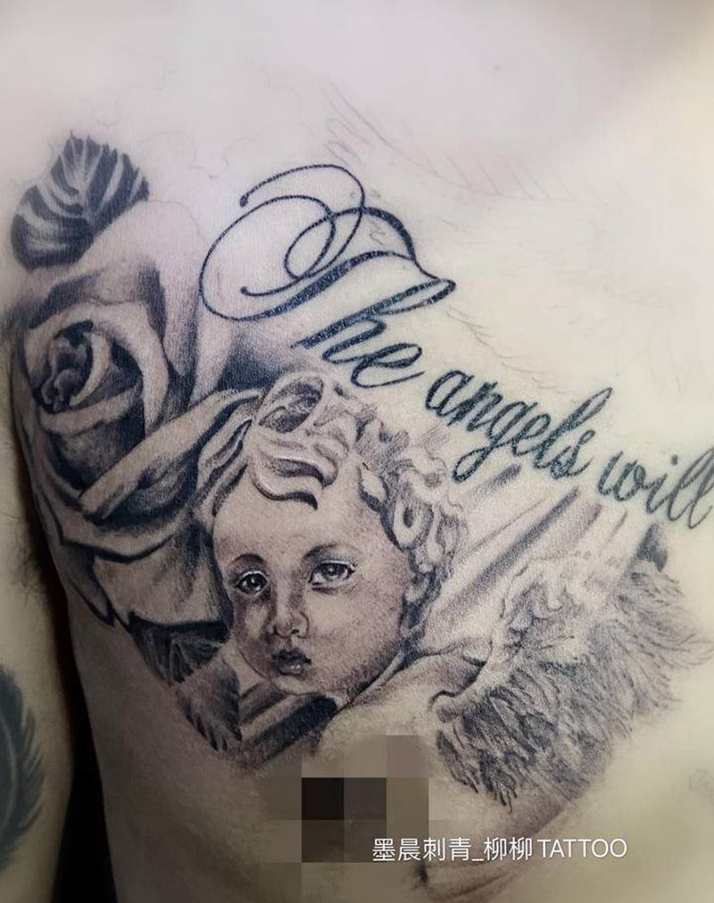 天使纹身图片_胸部纹身图案