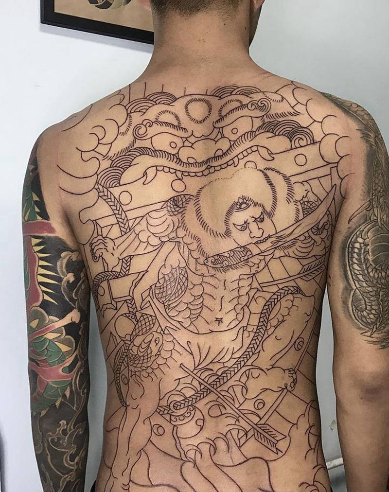 张顺破水门纹身图片_老传统纹身图案