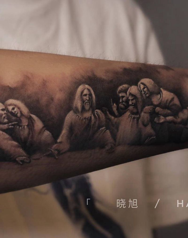 最后的晚餐纹身图片_手臂欧美写实纹身图案