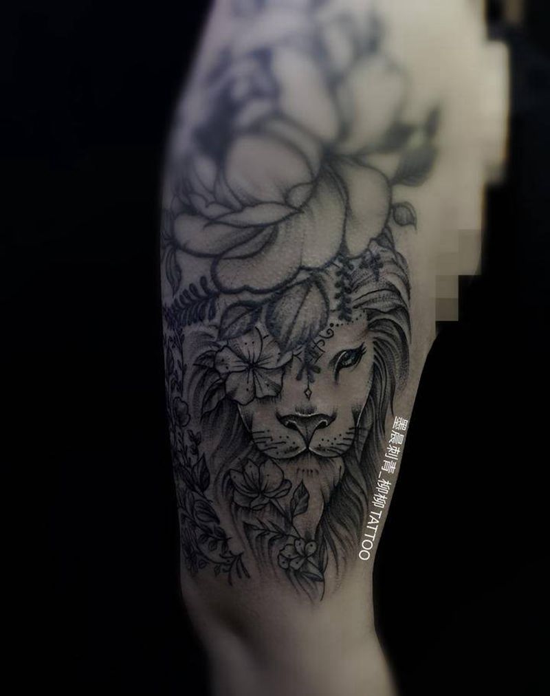 狮子纹身图片_手臂纹身图案
