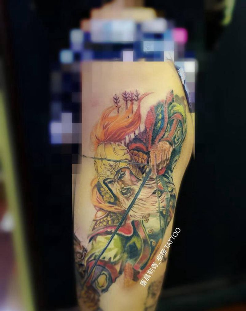 黄忠纹身图片_腿部纹身图案