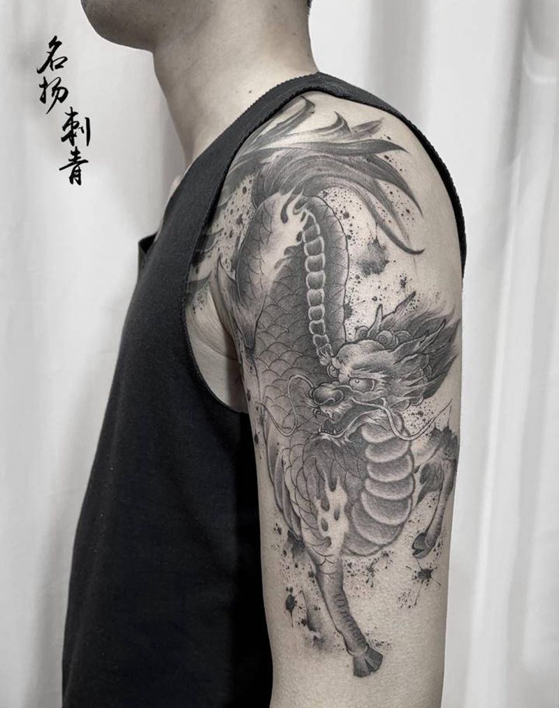 原创麒麟纹身图片_手臂水墨纹身图案