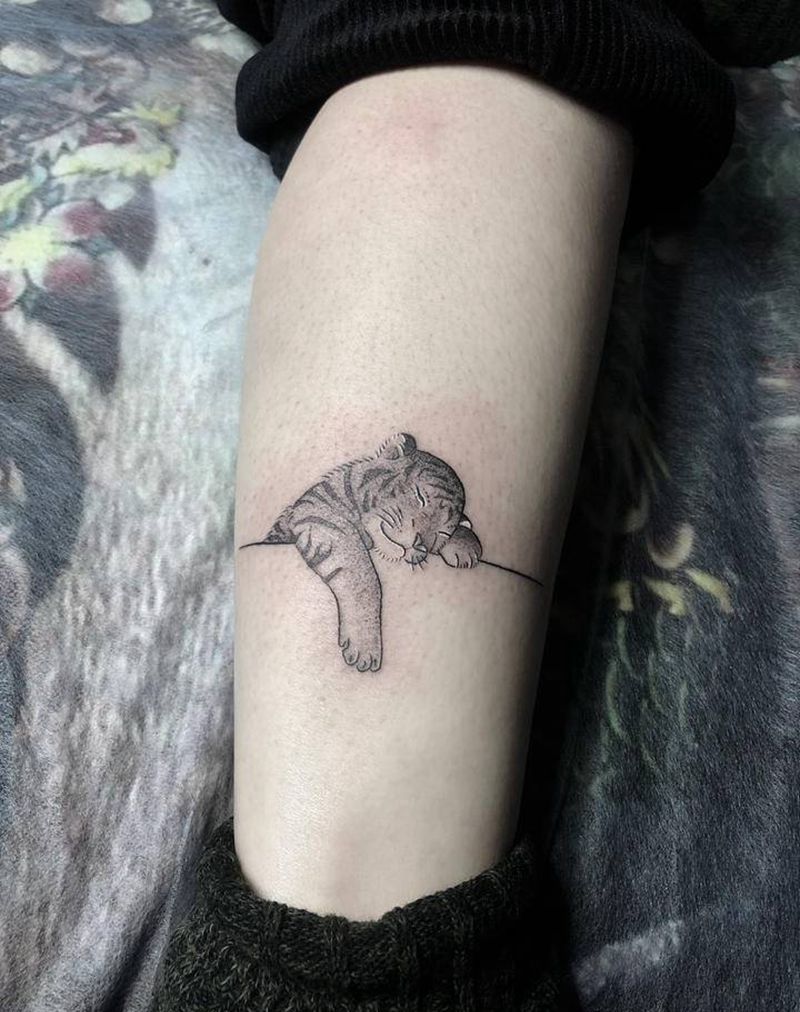 点刺小老虎纹身图片_腿部点刺老虎纹身图案