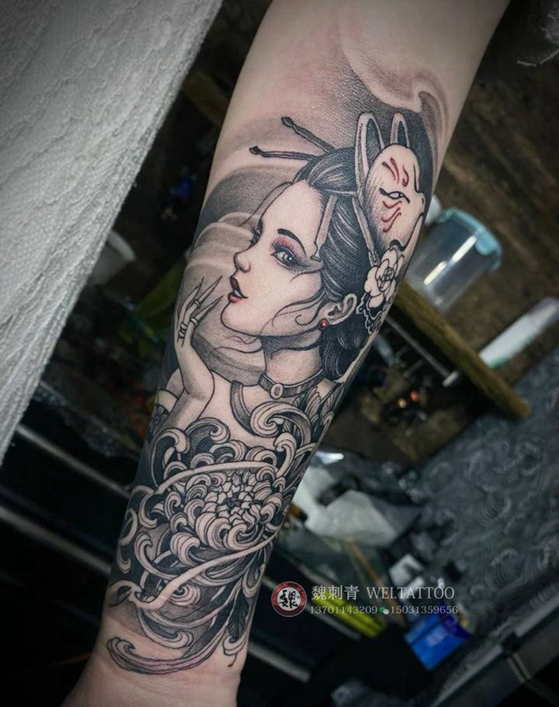 艺妓纹身图片_新传统纹身图案
