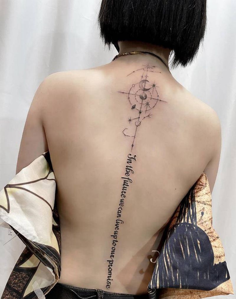 小字母纹身图片_背部腰部花体字几何纹身图案