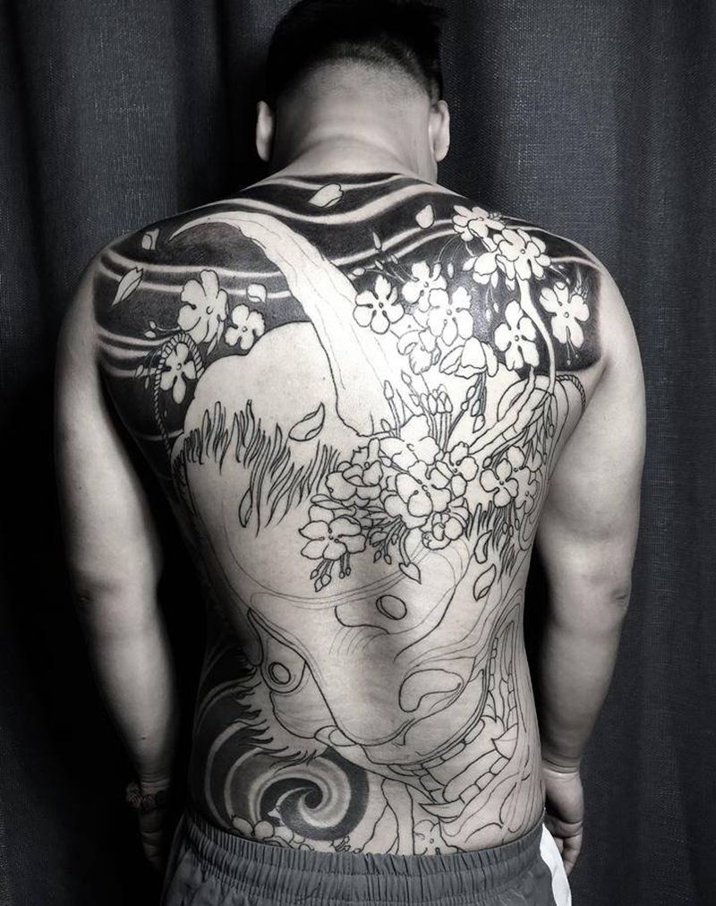 般若纹身图片_背部新传统般若纹身图案