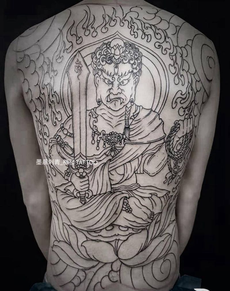 不动明王纹身图片_背部纹身图案
