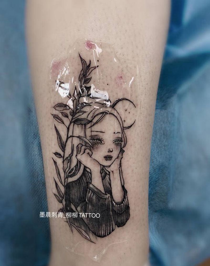 暗黑少女纹身图片_腿部纹身图案