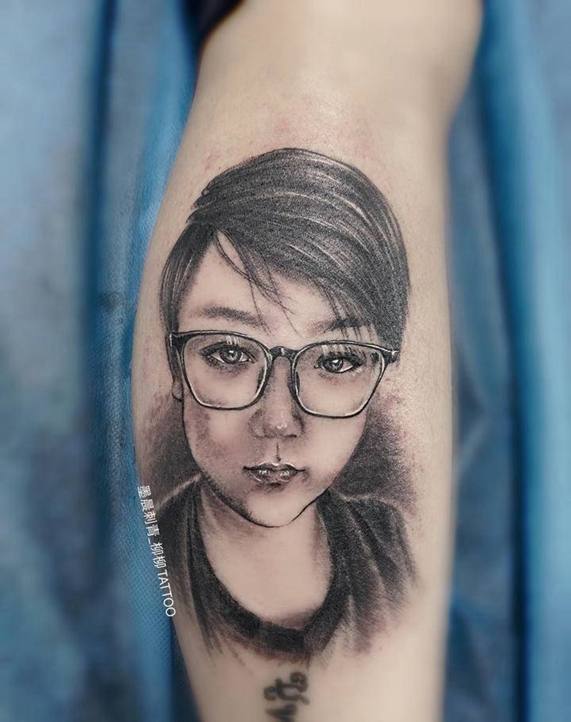 肖像纹身图片_腿部纹身图案