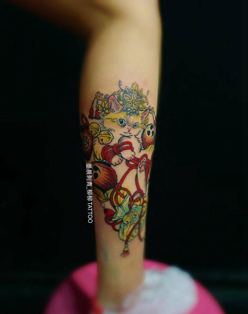 猫纹身图片_腿部纹身图案