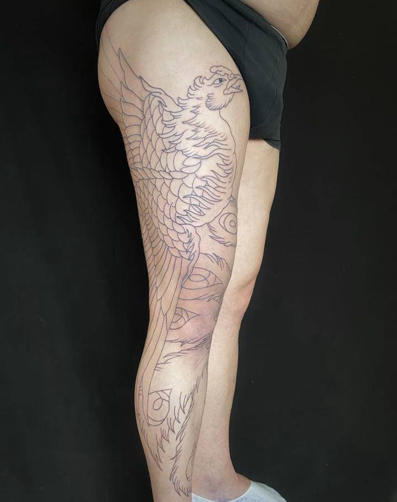 凤凰纹身图片_腿部纹身图案
