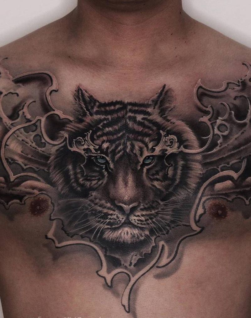 与生肖有关的纹身图片_胸部欧美写实纹身图案