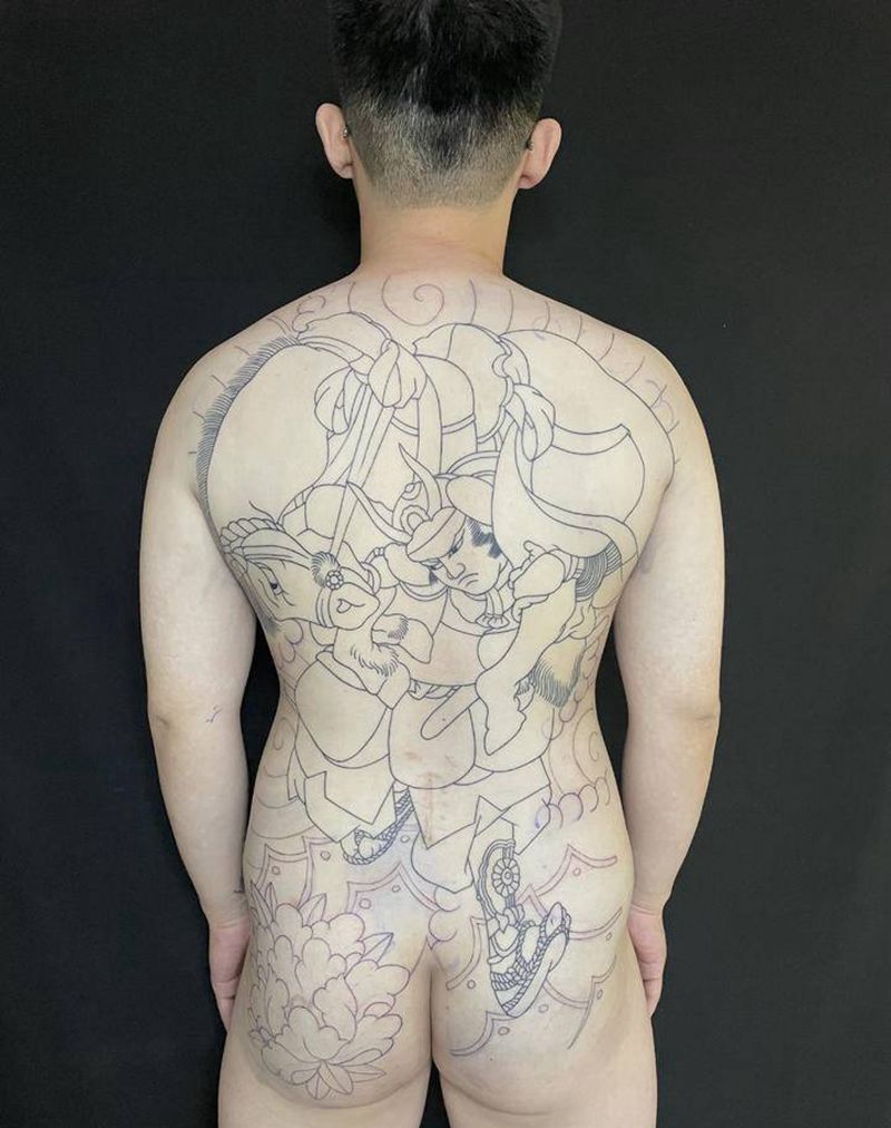 武士纹身图片_背部老传统纹身图案