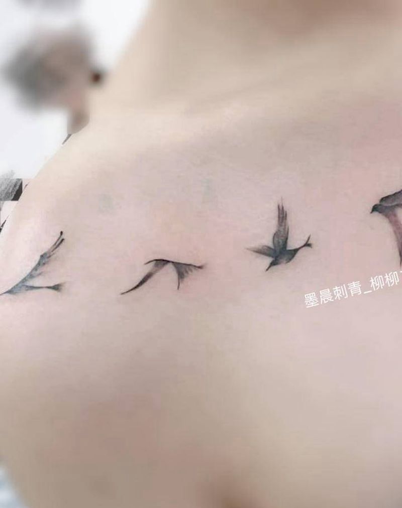 鸟纹身图片_胸部纹身图案