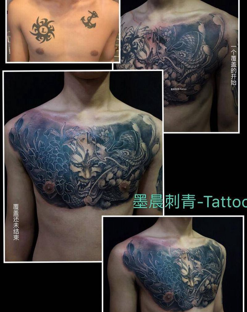 花胸覆盖纹身图片