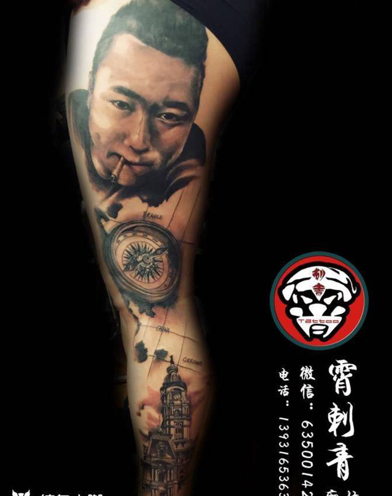 欧美花腿纹身图片_成品腿部欧美人物静物原创纹身图案