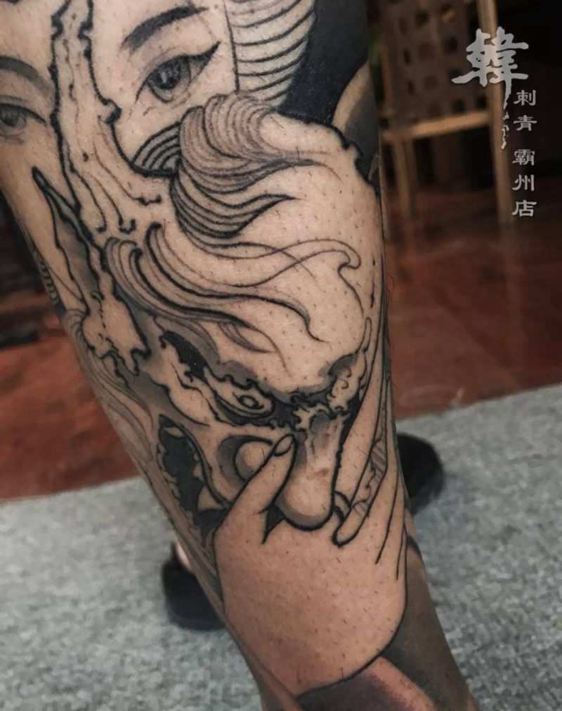 小腿艺妓般若纹身图片