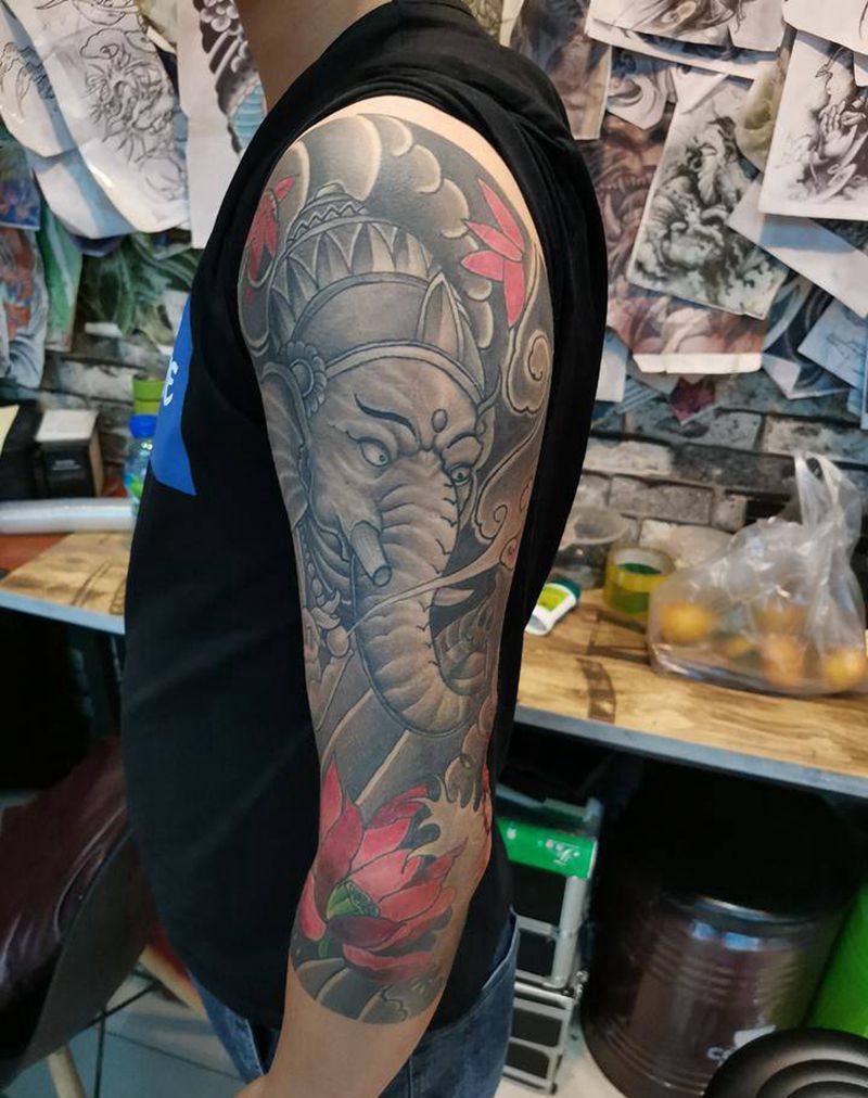 象神纹身图片_老传统纹身图案