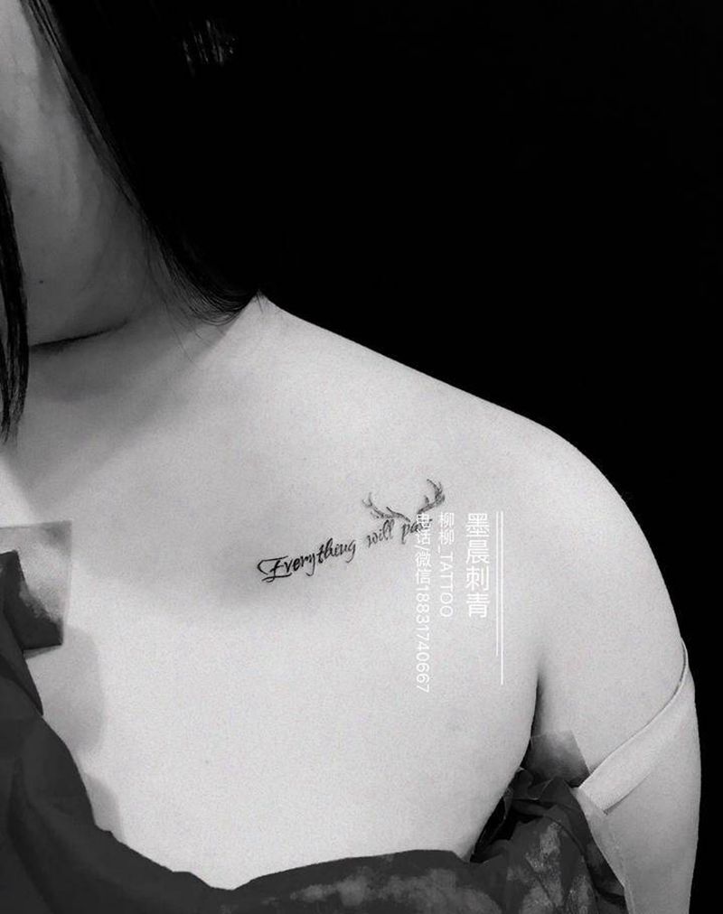 小鹿角英文纹身图片