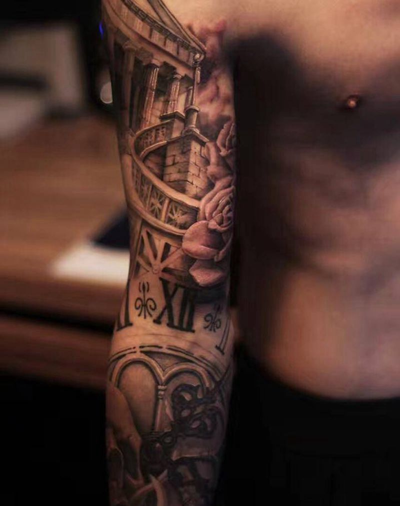 欧美元素花臂纹身图片