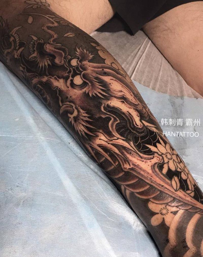 小腿局部遮盖纹身图片