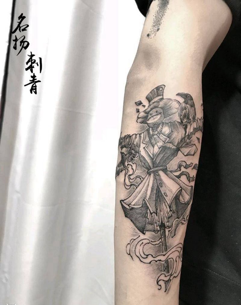 稻草人纹身图片_手臂New School点刺纹身图案