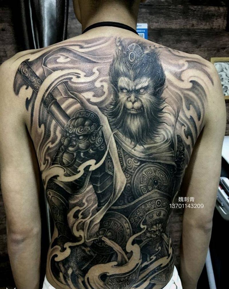 齐天大圣纹身图片_背部纹身图案