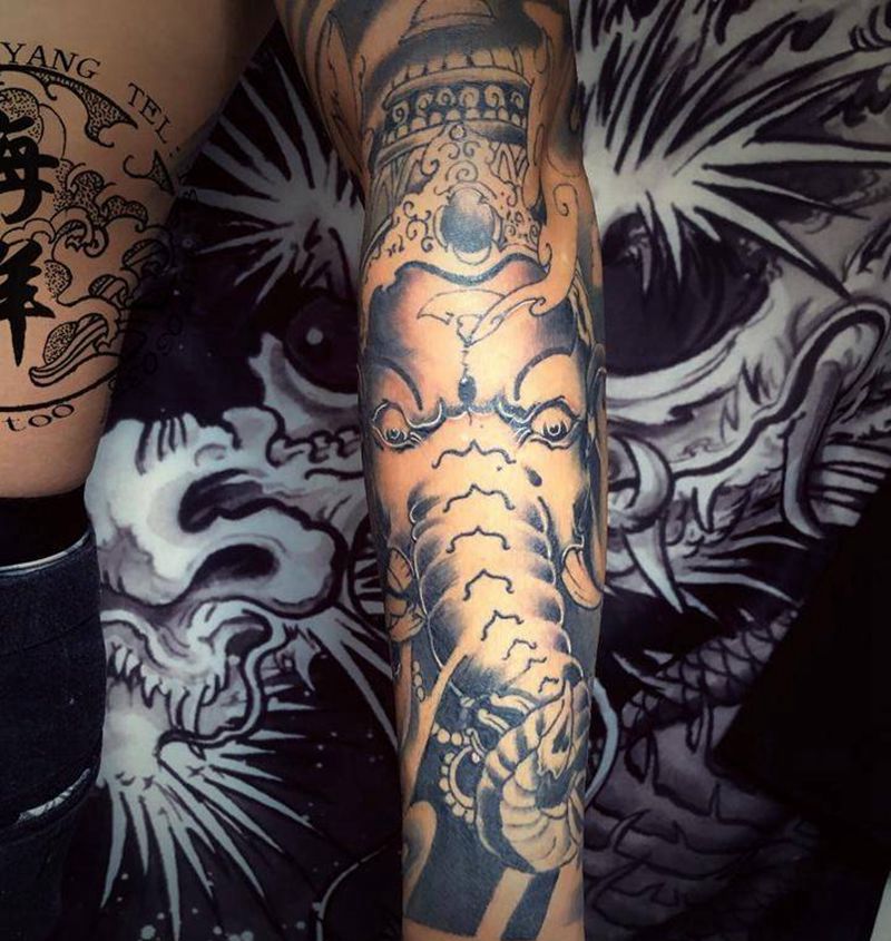 小臂 象神纹身图片