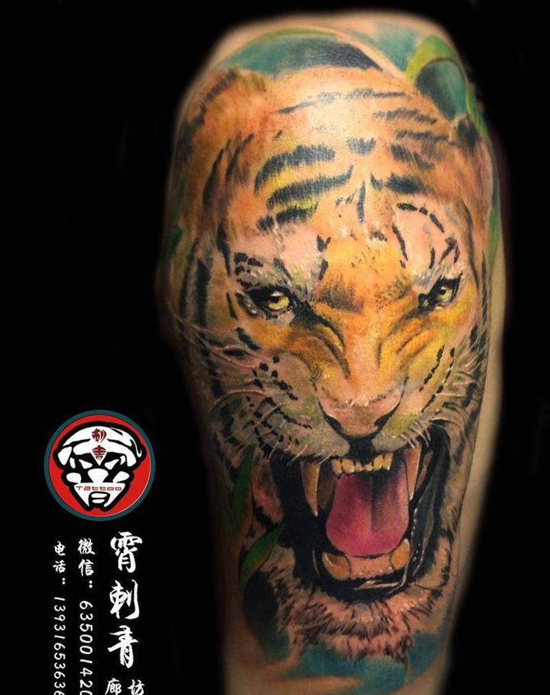 老虎纹身图片_成品手臂欧美动物纹身图案