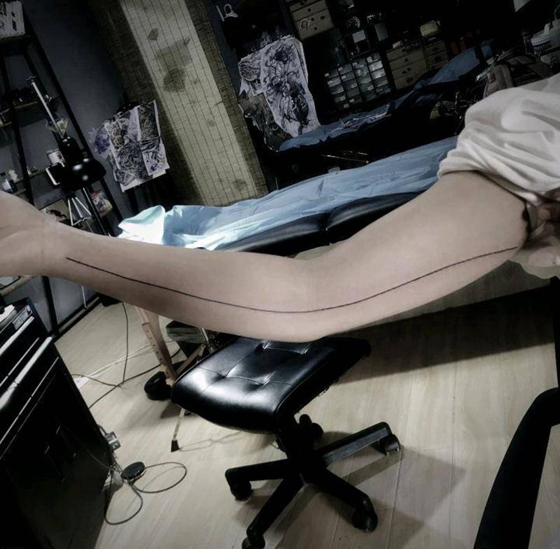 生命线纹身图片_手臂几何纹身图案