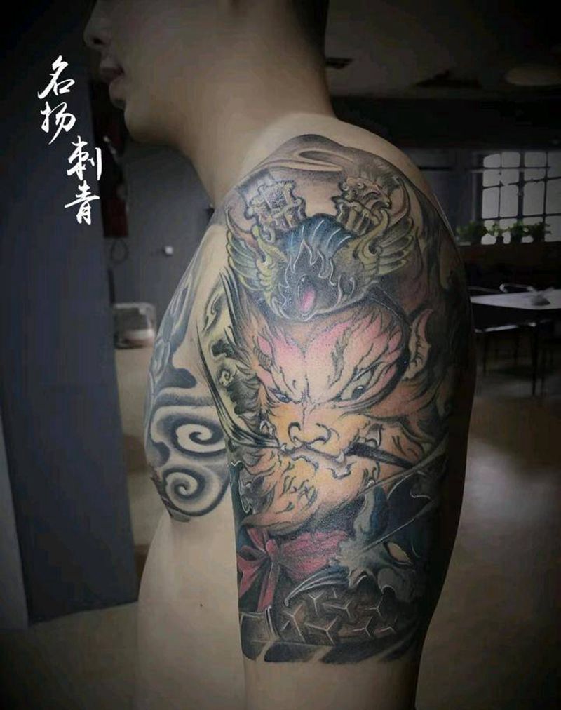 齐天大圣纹身图片_手臂新传统纹身图案