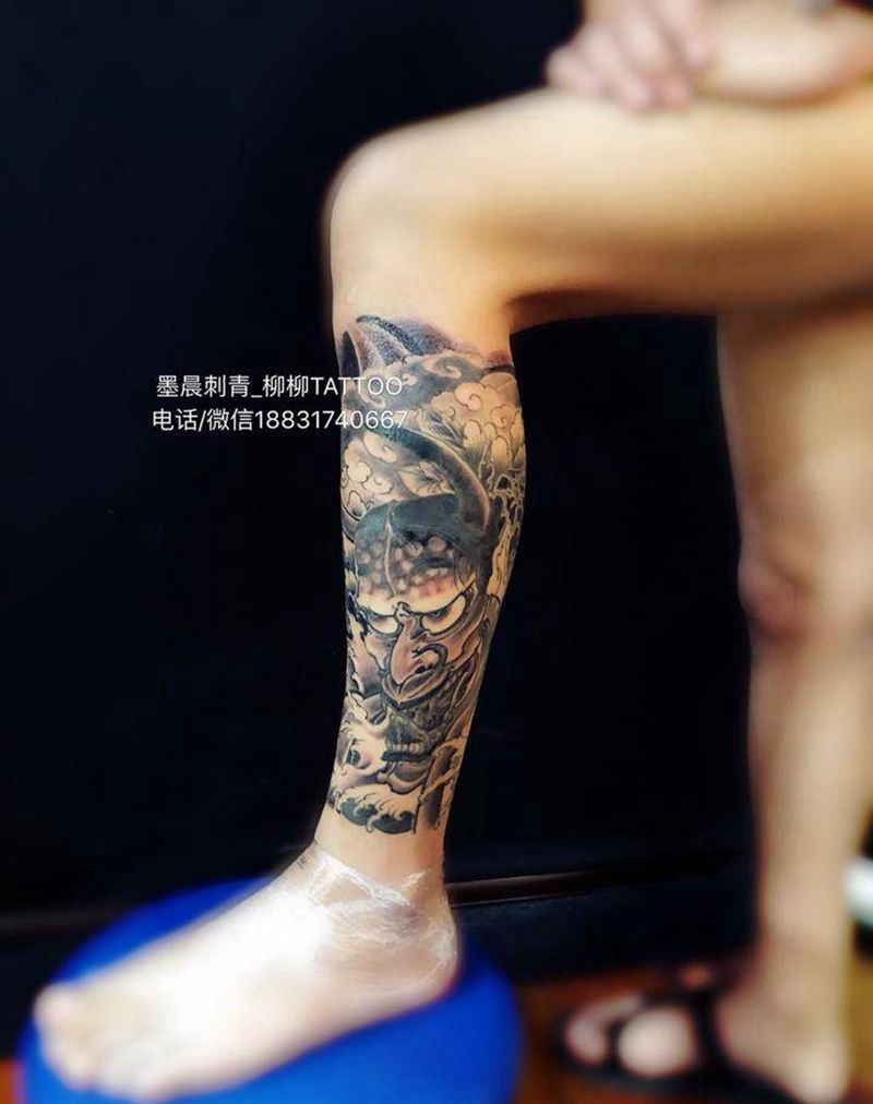 小腿般若纹身图片