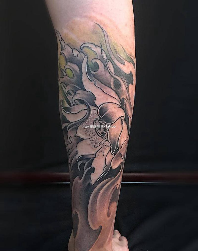 小腿莲花纹身图片