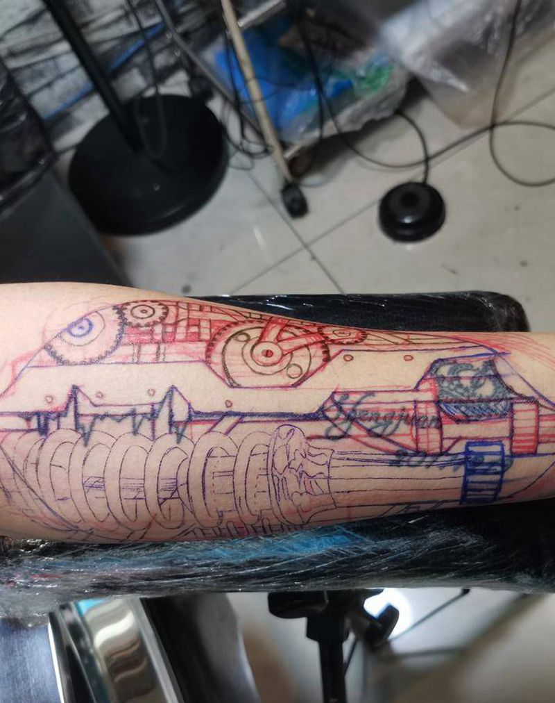 机械纹身图片_手臂欧美写实纹身图案