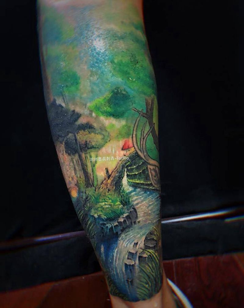 小溪流水纹身图片