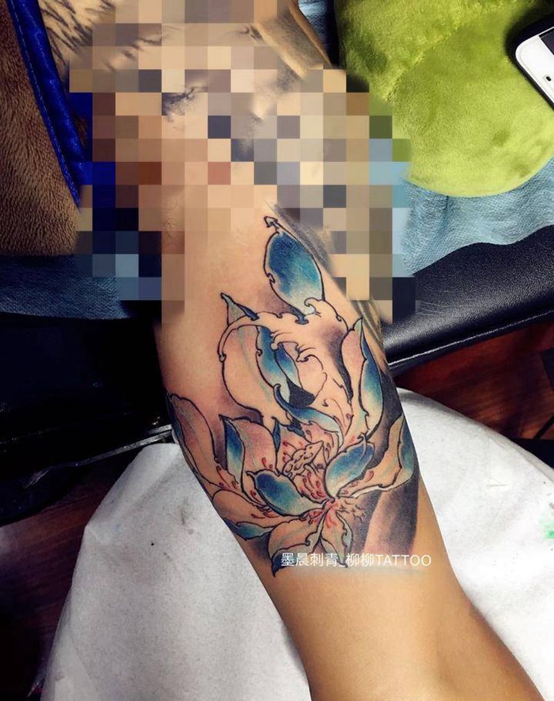 蓝莲花 未完成纹身图片