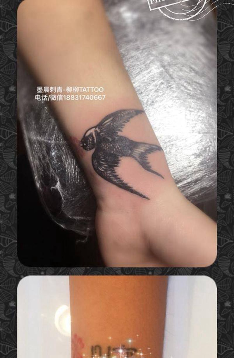 燕子手腕遮盖纹身图片