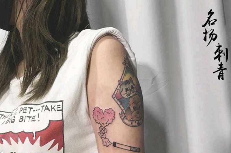 school 拼接纹身图片_手臂New School纹身图案