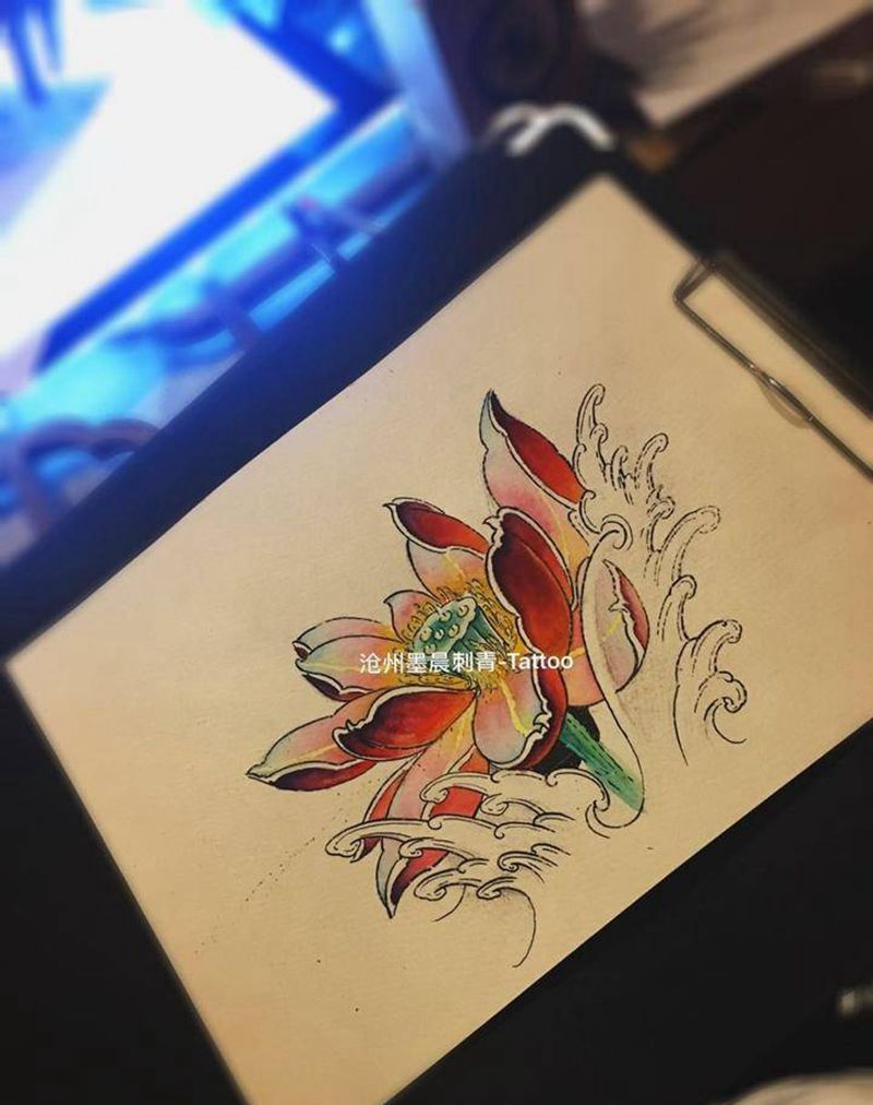 顾客设计荷花纹身图片