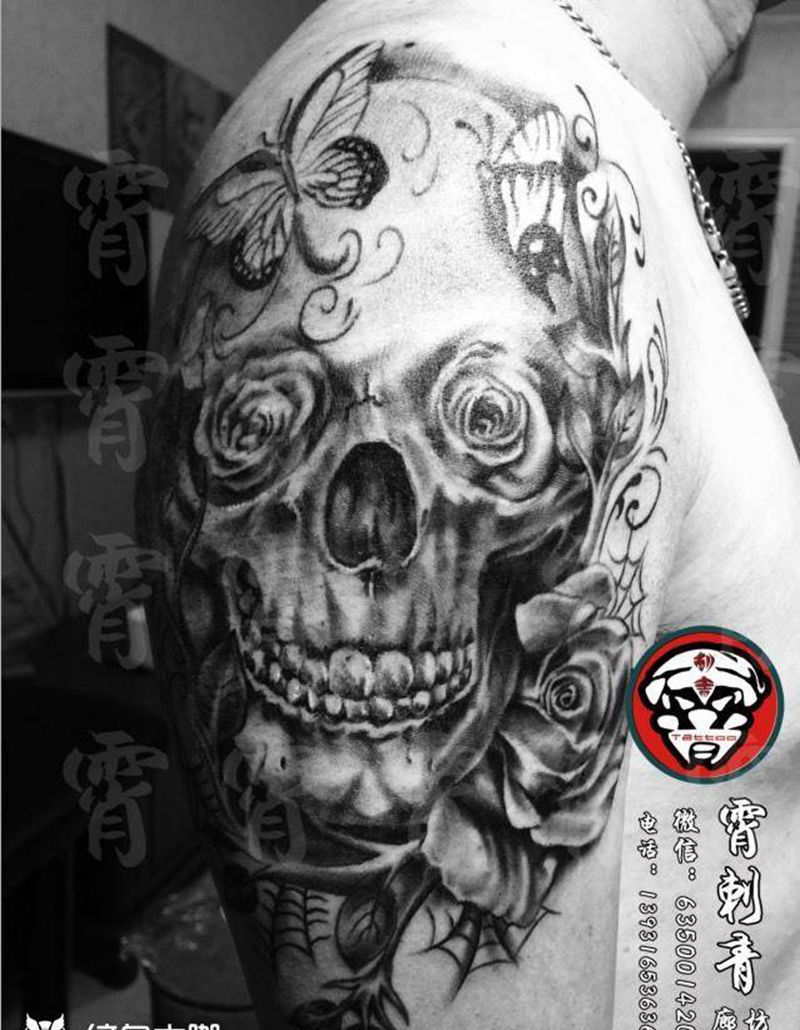 骷髅纹身图片_成品手臂欧美纹身图案