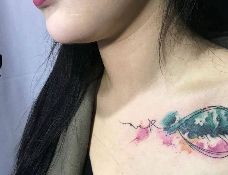 遮盖纹身图片_肩部水墨水彩纹身图案