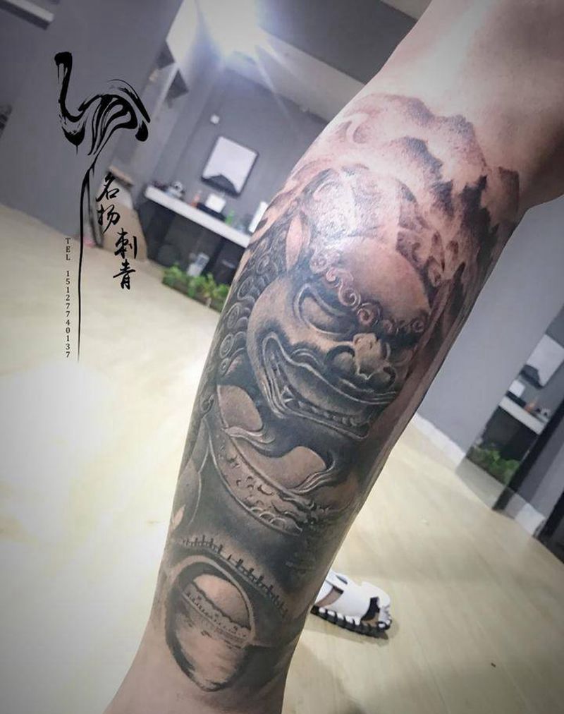 石狮子纹身图片