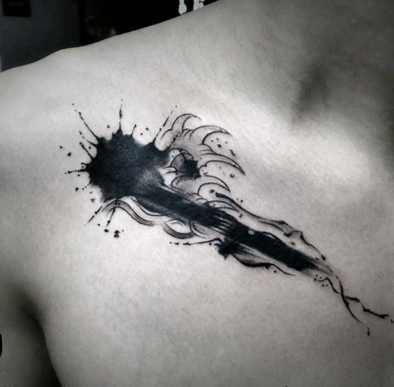 遮盖纹身图片_胸部水墨纹身图案
