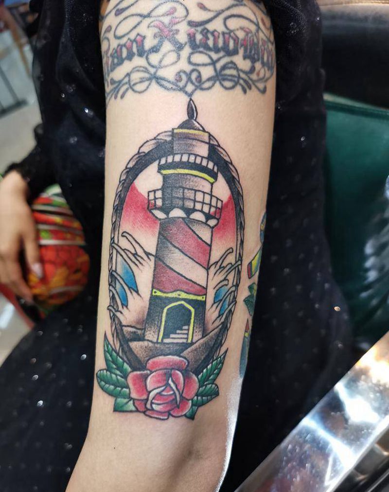灯塔纹身图片_手臂肩部Old School纹身图案