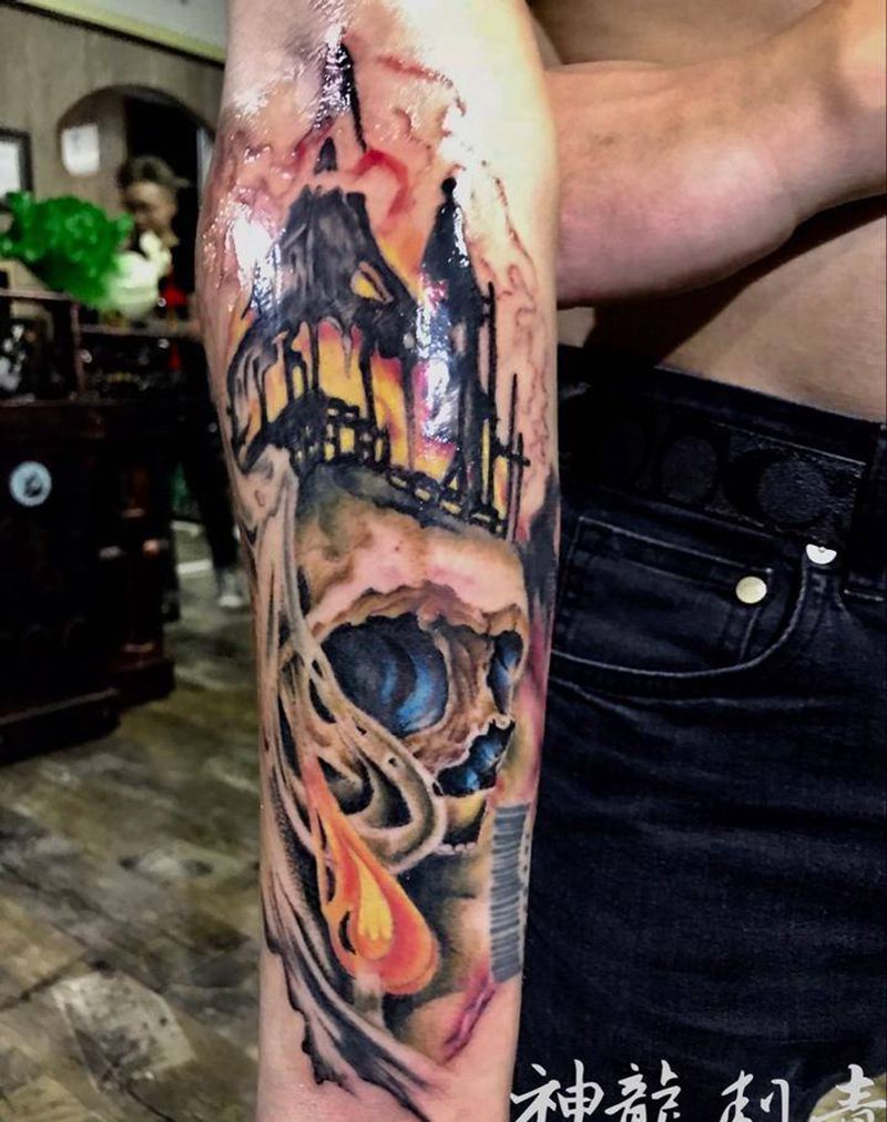 欧美彩色未完成纹身图片